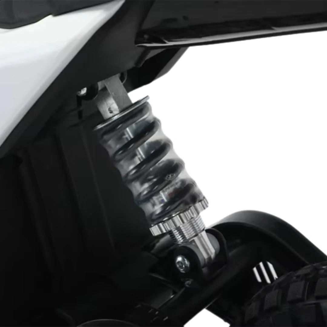 Close-up of a motorcycle suspension system on a white background