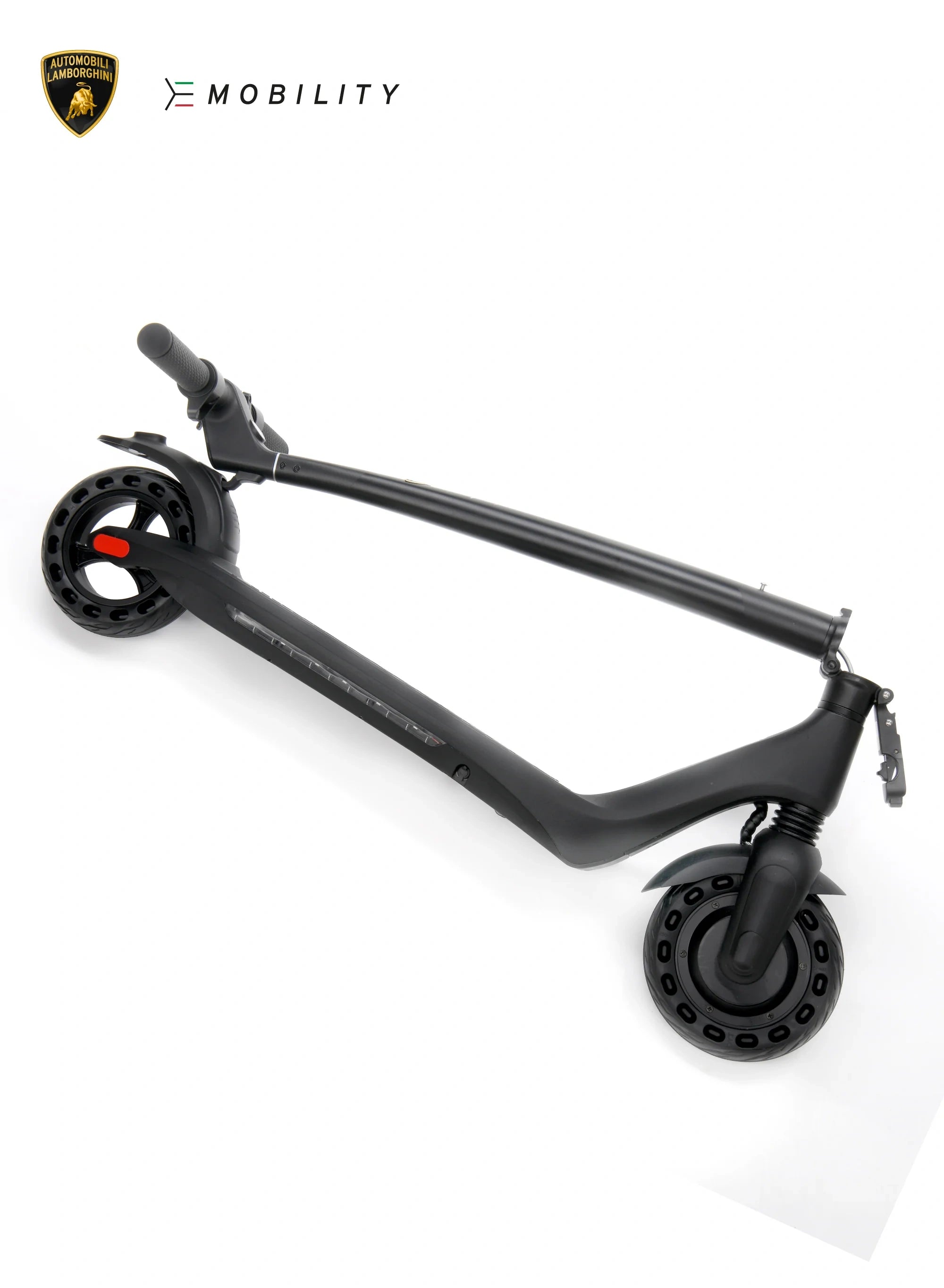 Black scooter with Lamborghini logo on a white background