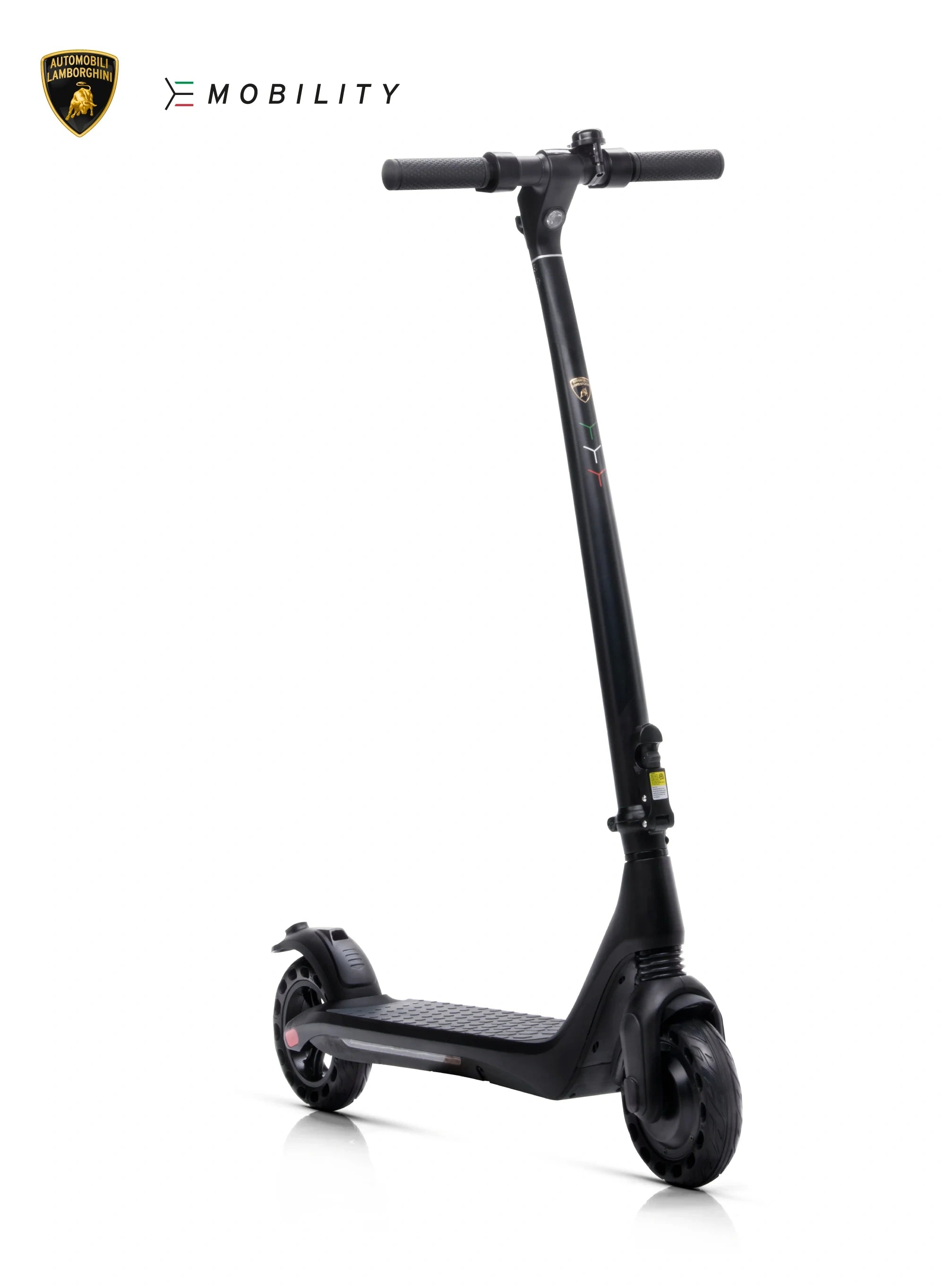 Black scooter with Lamborghini Mobility logo on a white background