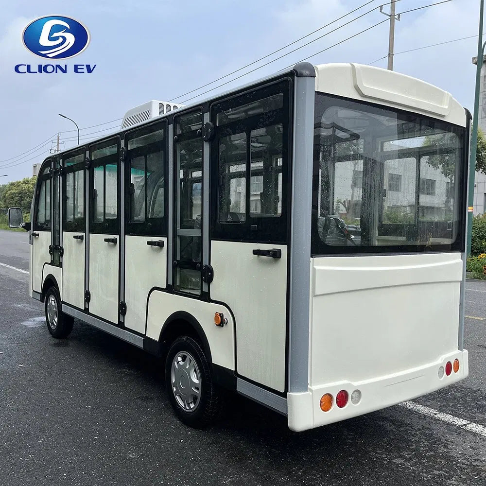 Electric bus with CLION EV branding on a road