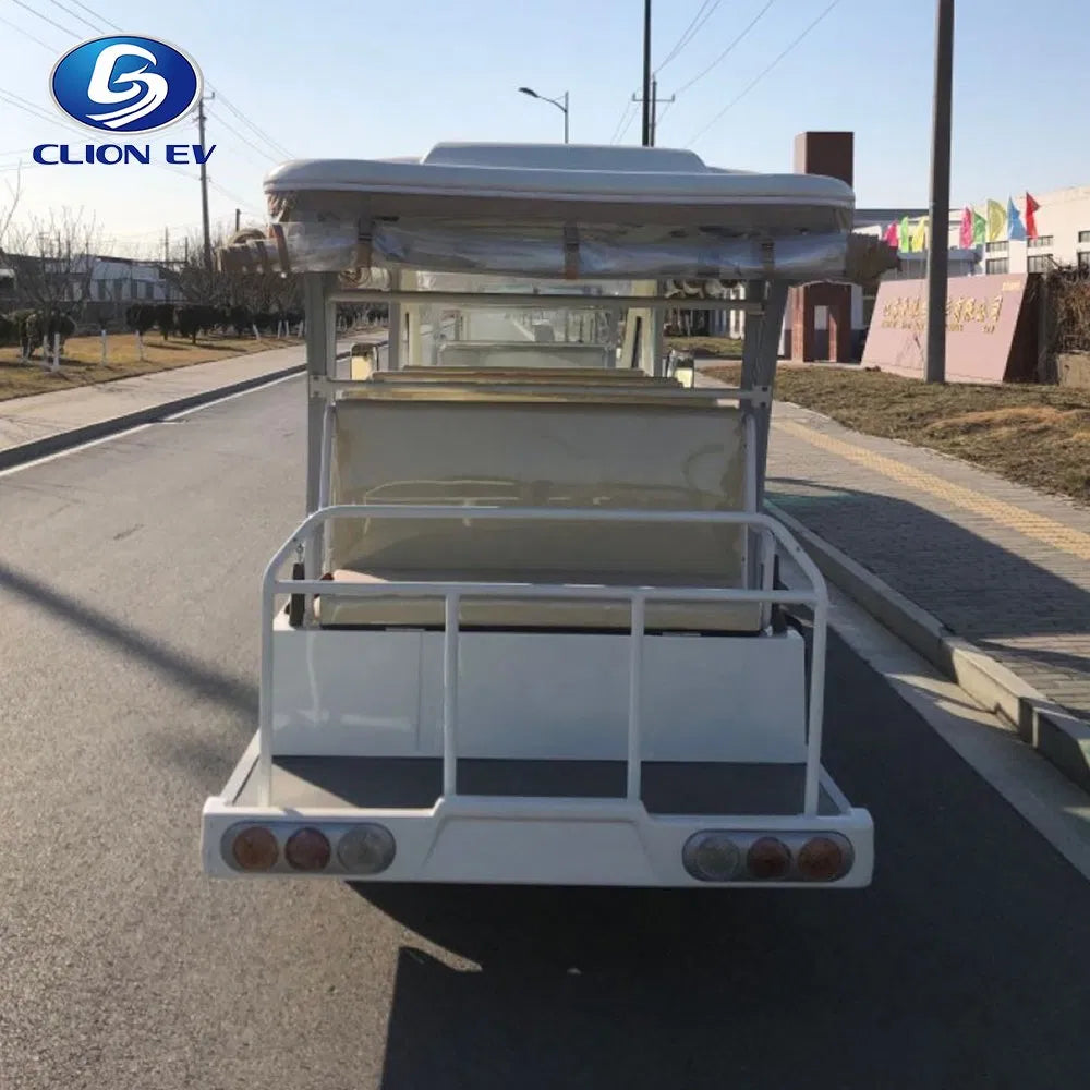 Electric vehicle trailer on a road with 'CLION EV' branding.