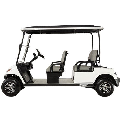 White golf cart with black roof on a white background