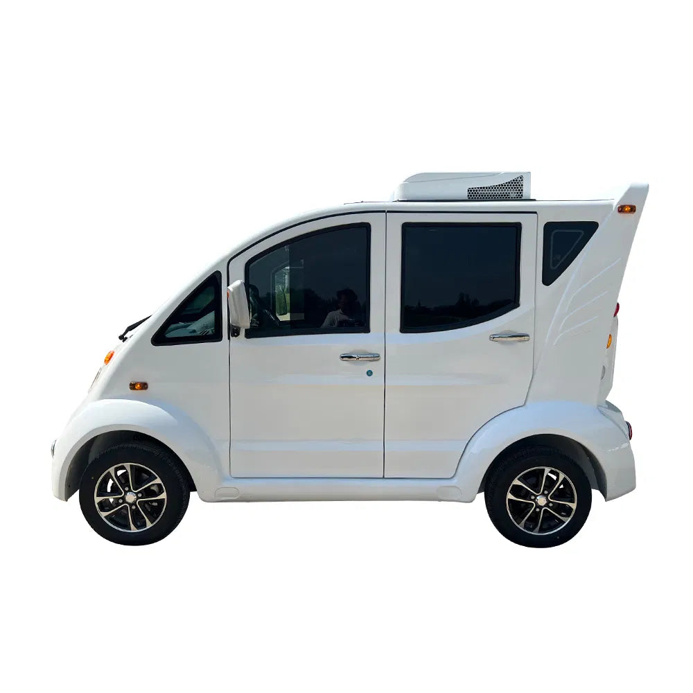 Small white electric car on a white background