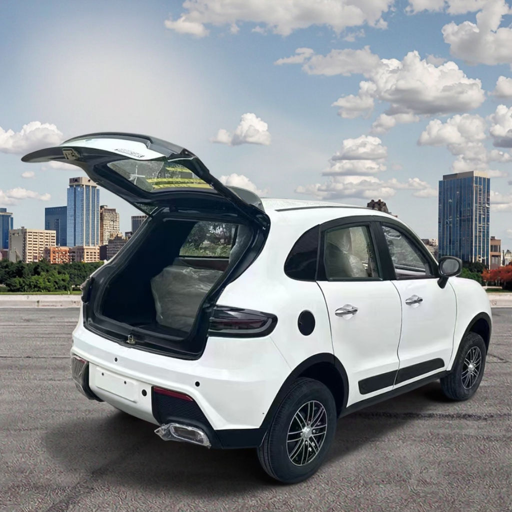 White SUV with open trunk in an urban setting