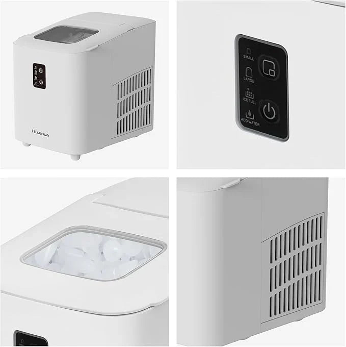White portable ice maker with control panel and ice storage bin, featuring the brand 'Honeywell'.