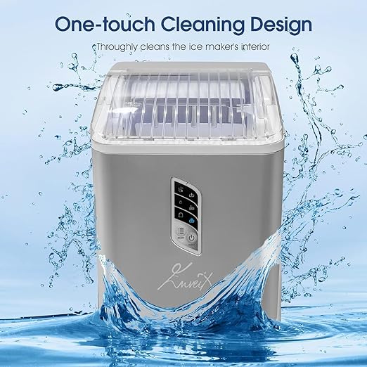 Ice maker with water splashes on a blue background, featuring the brand 'Invek'.