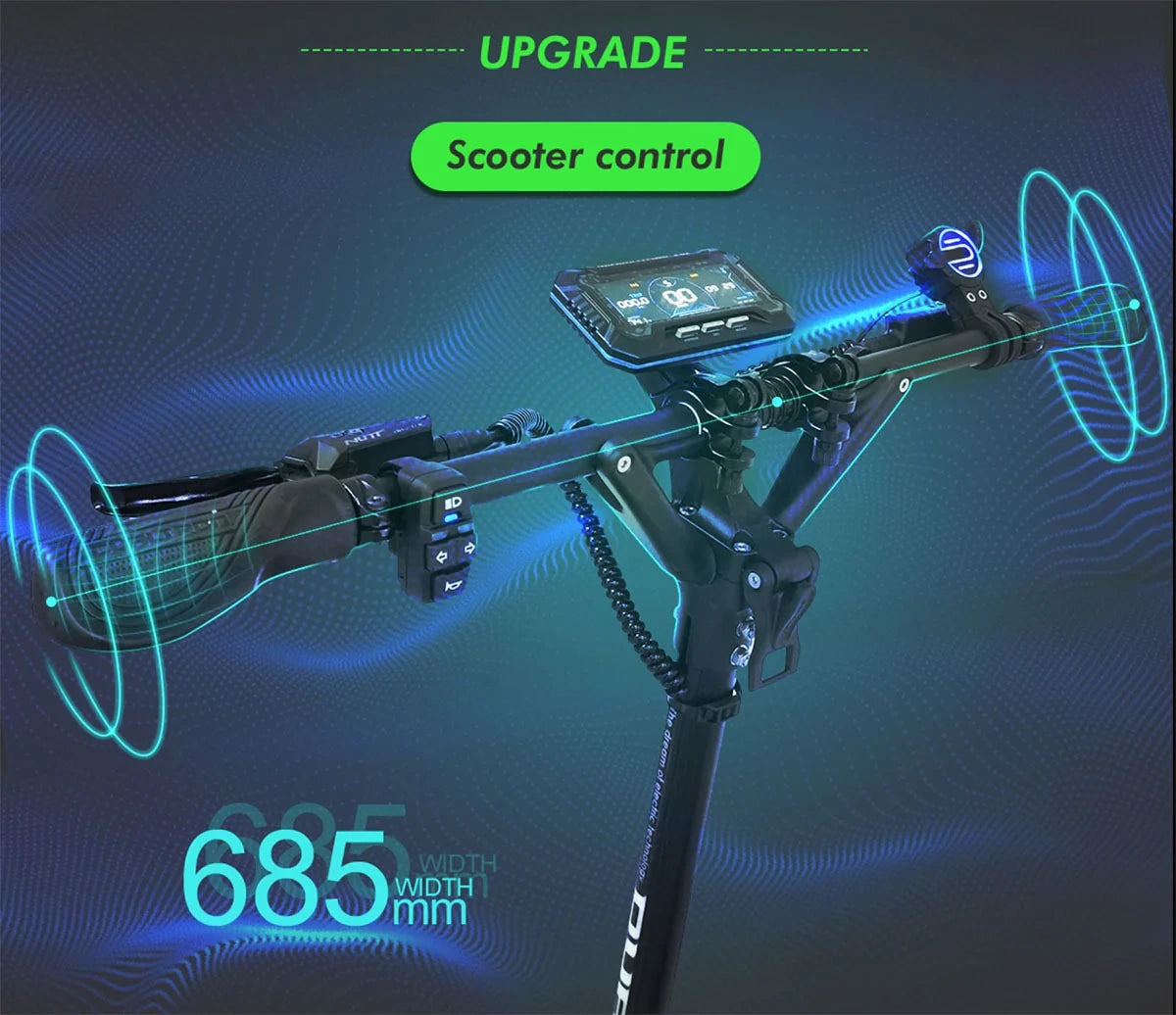 Scooter control system with digital display on a dark background