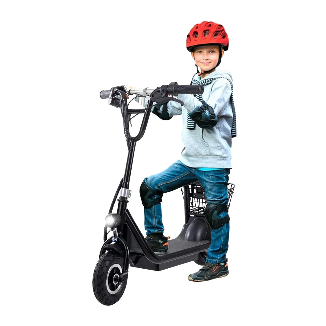 Child with a red helmet and scooter on a white background