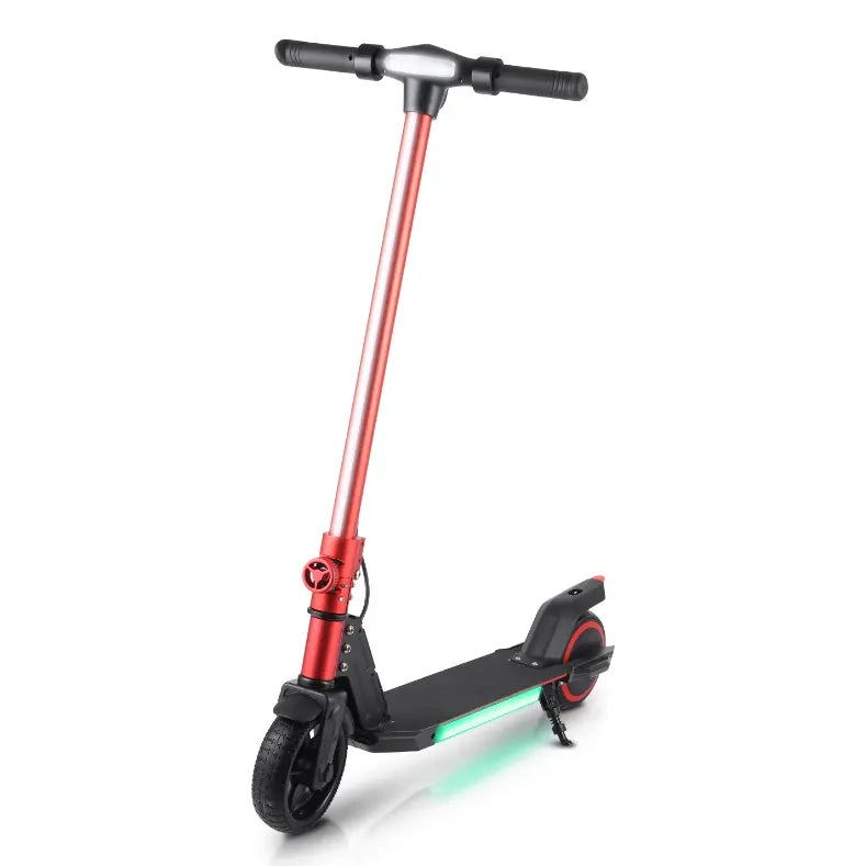 Red and black scooter on a white background