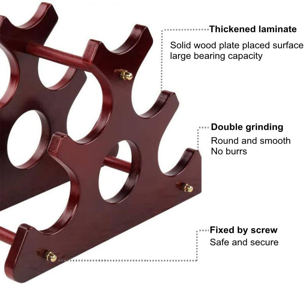 Wooden wine rack with text highlighting features on a white background