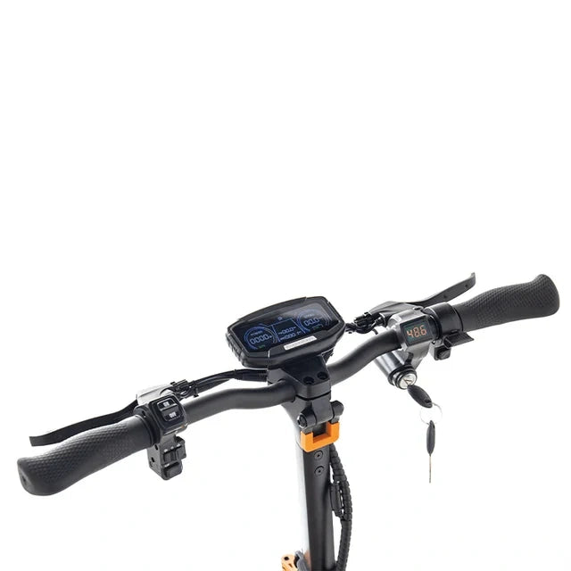 Bicycle handlebar with digital display on a white background
