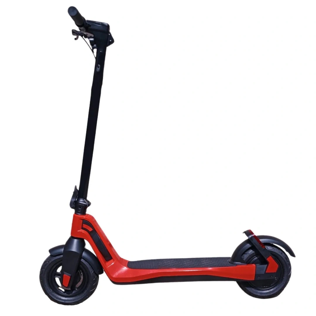 Red and black electric scooter on a white background
