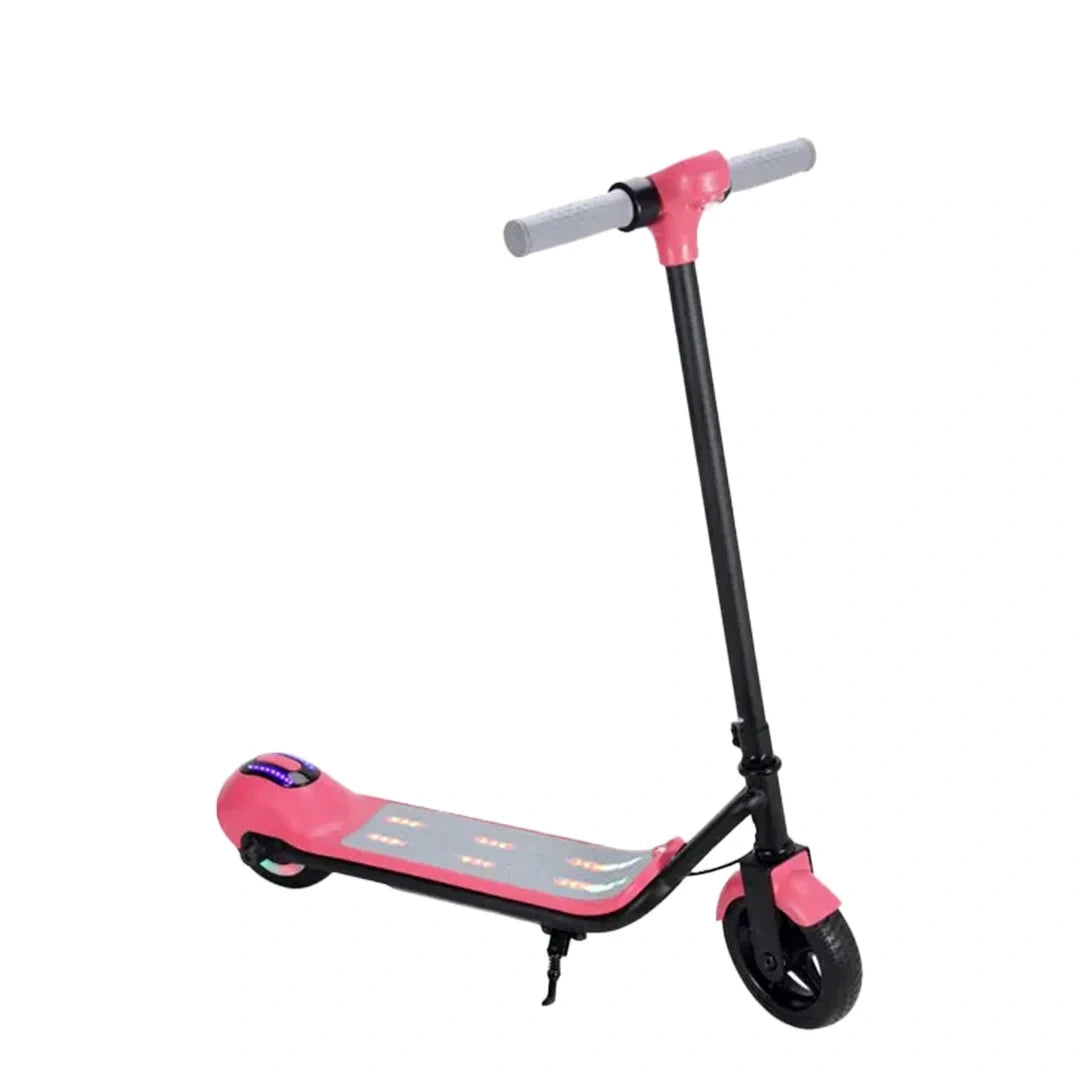 Pink and black scooter on a white background