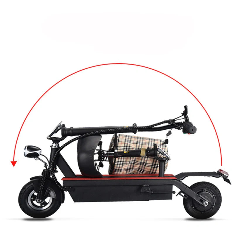 Electric scooter with a basket on a white background