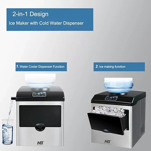 2-in-1 ice maker with cold water dispenser on a gray background