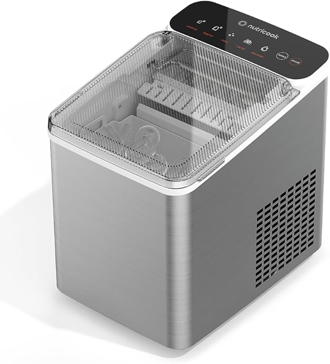 Stainless steel food dehydrator with digital display on a white background