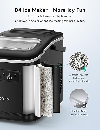Cozy D4 ice maker with upgraded insulation technology on a light blue background