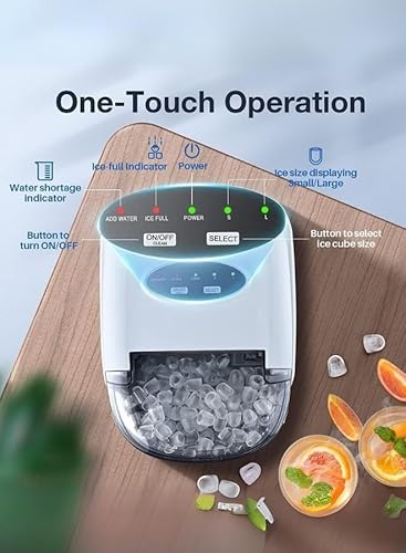 Ice maker with one-touch operation on a wooden surface