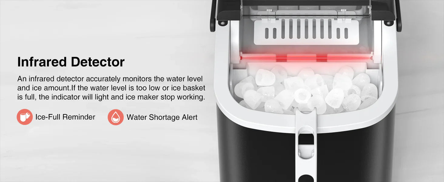 Ice maker with infrared detector and ice-full reminder on a white background