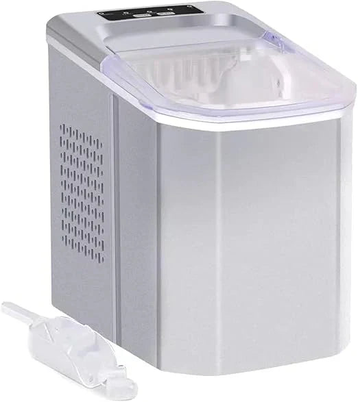 Portable ice maker with water hose on a white background