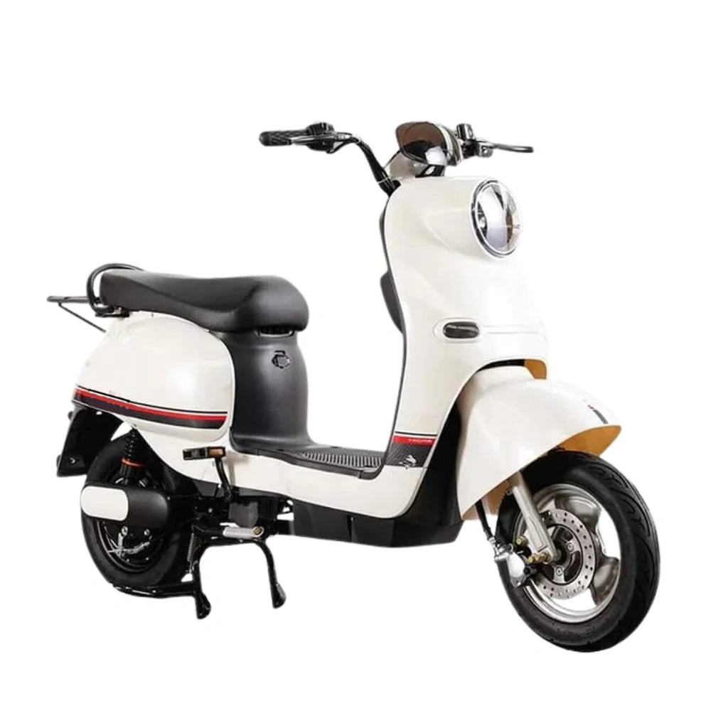White scooter with black seat on a white background