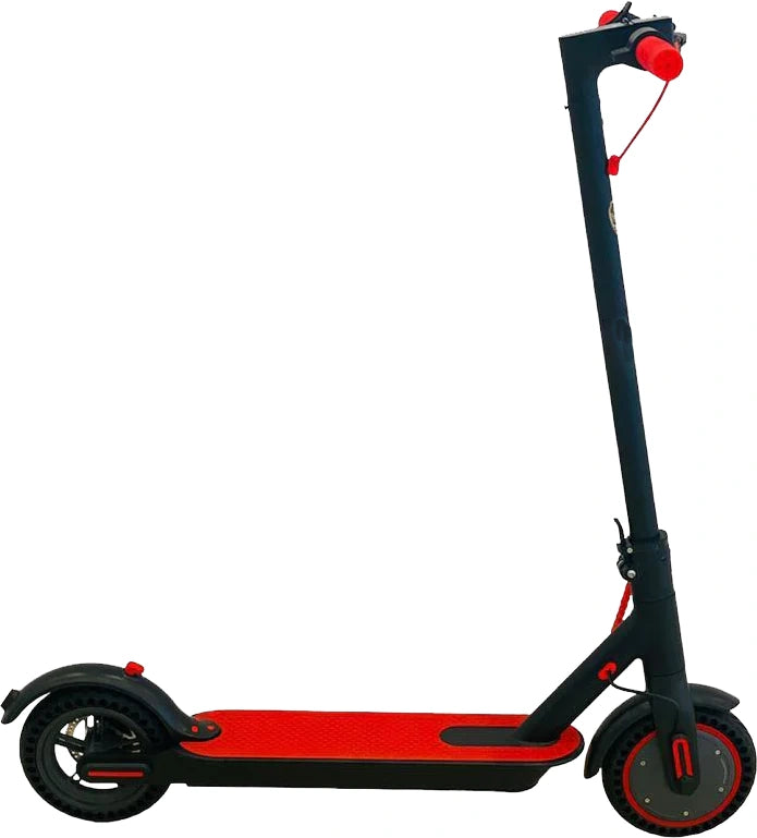 Black and red scooter on a white background