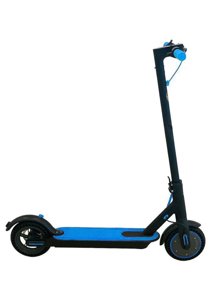 Black and blue scooter on a white background