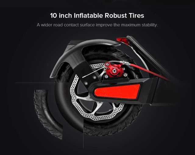 10-inch inflatable robust tire with red accents on a black background