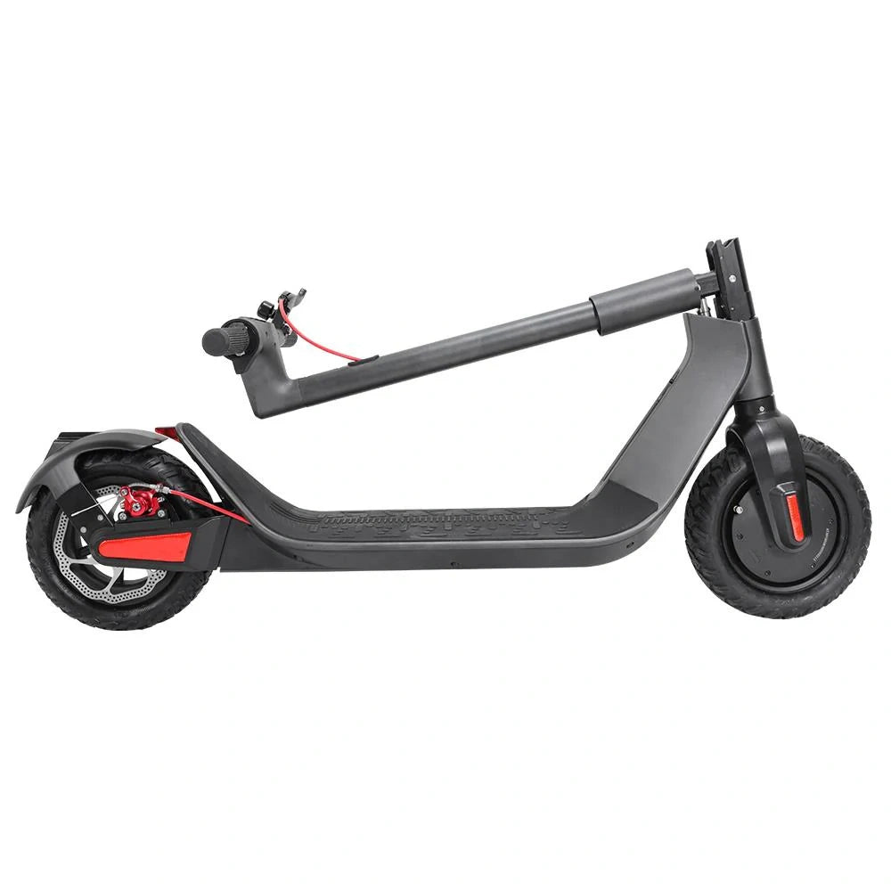 Gray electric scooter with black wheels on a white background