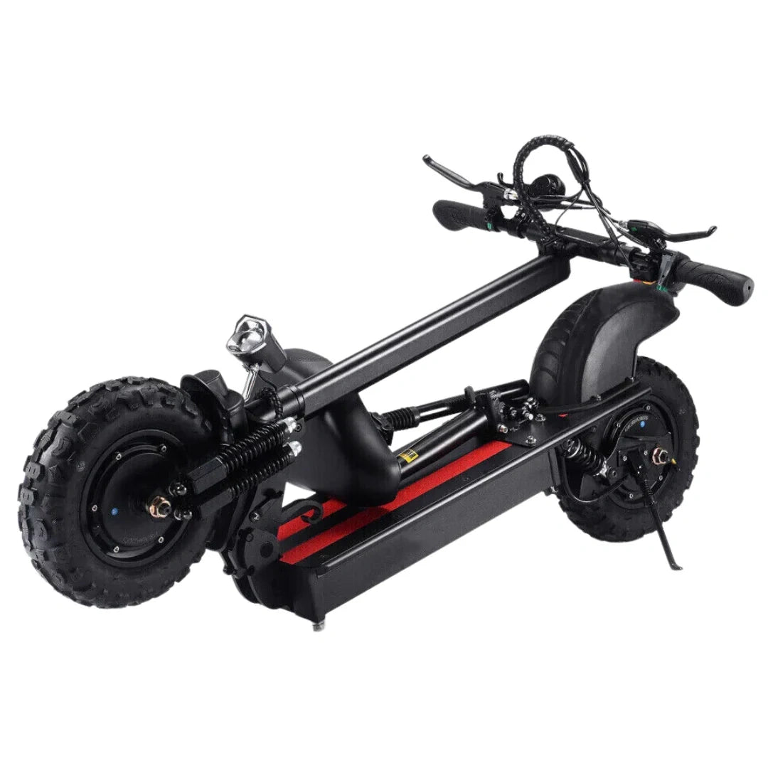 Black off-road scooter with large wheels on a white background