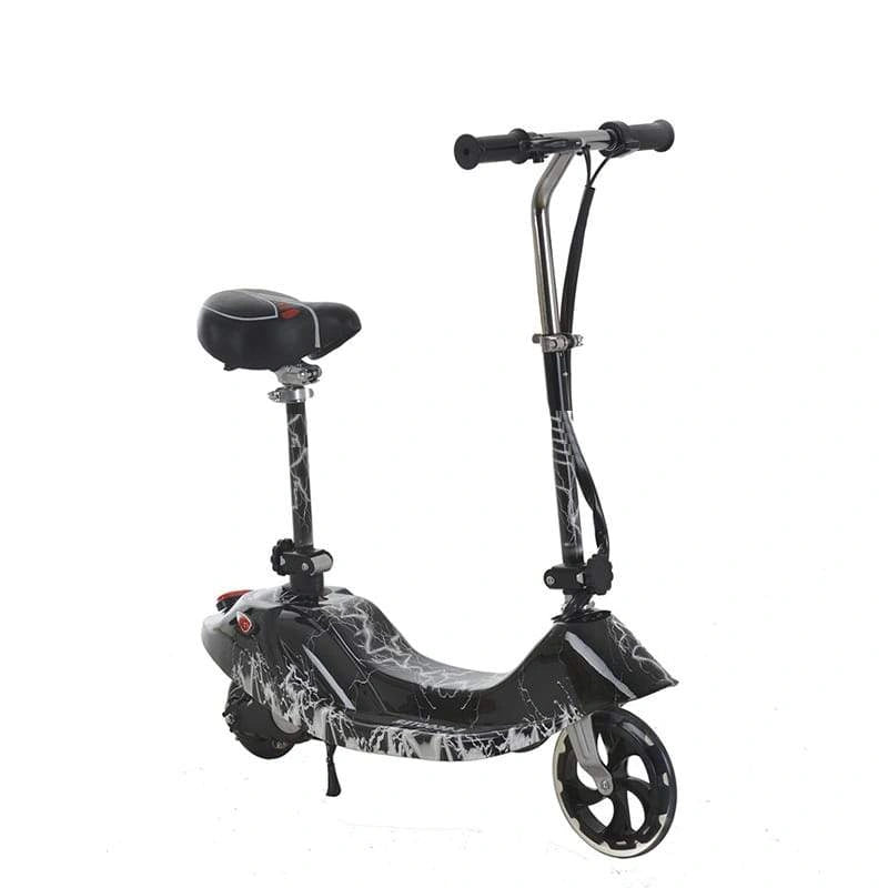 Black and gray scooter with seat on a white background