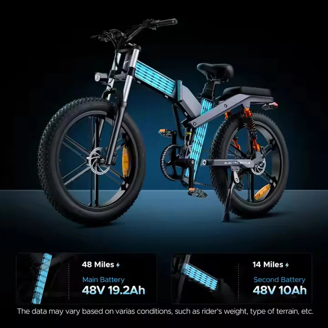 Dual Battery Electric Mountain Bike with 1200W Motor and 150km Range