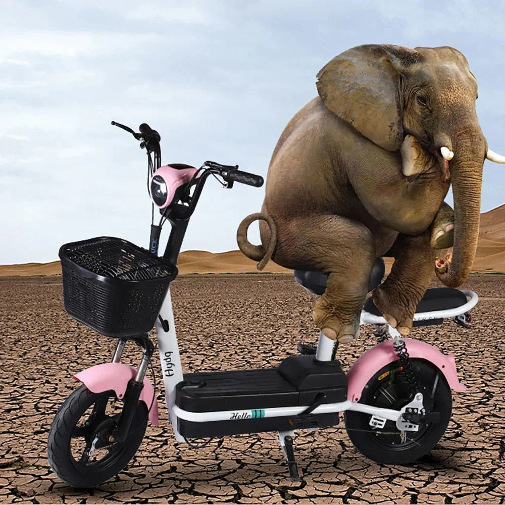 Folding Electric Bike with Dual Seat, 48V Removable Battery, and Basket