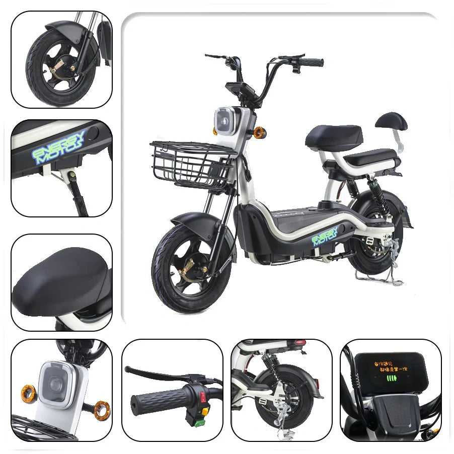 Electric Commuter Bike with 500W Motor, Dual Seat, and Digital Display