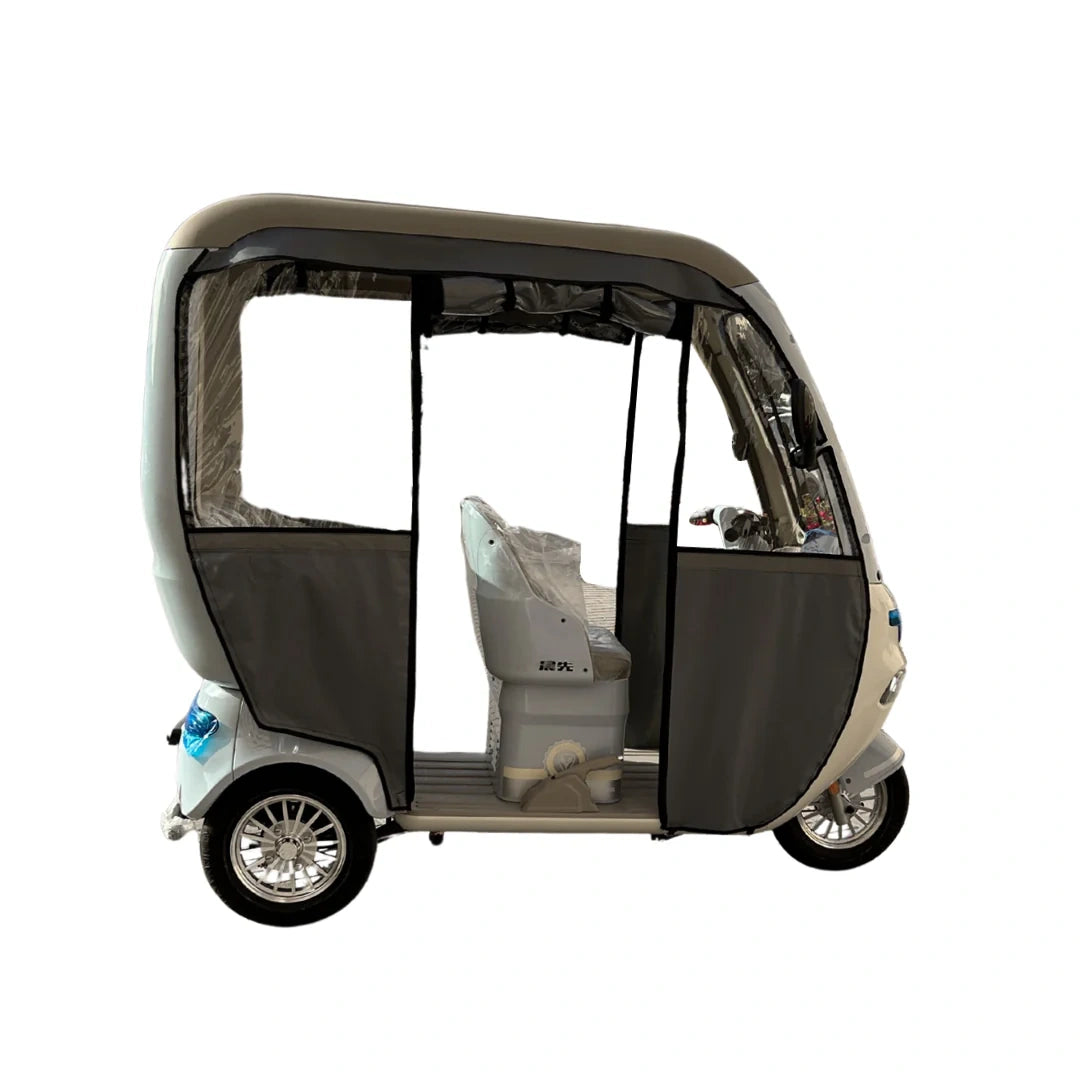 Enclosed 3-Passenger Electric Tricycle with Protective Roof and 800W Motor