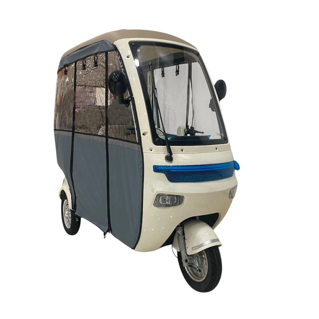 Enclosed 3-Passenger Electric Tricycle with Protective Roof and 800W Motor