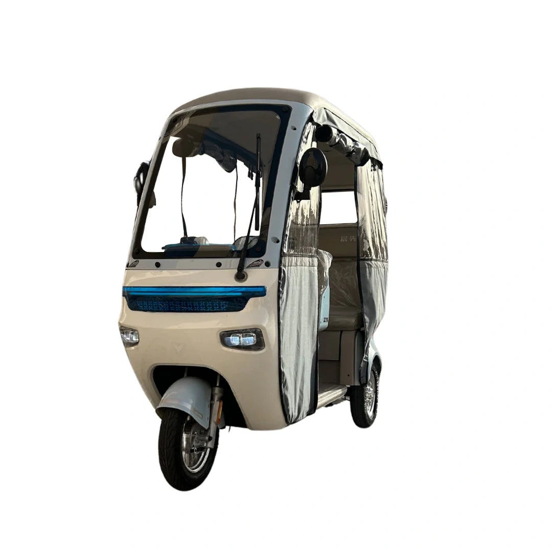 Enclosed 3-Passenger Electric Tricycle with Protective Roof and 800W Motor