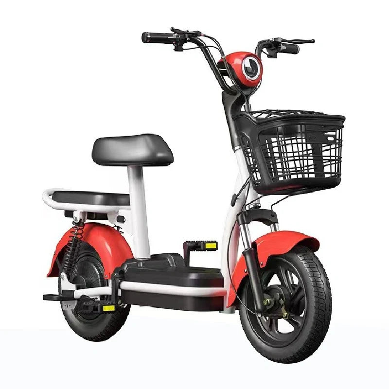 Folding Electric Bike with Dual Seat, 48V Removable Battery, and Basket