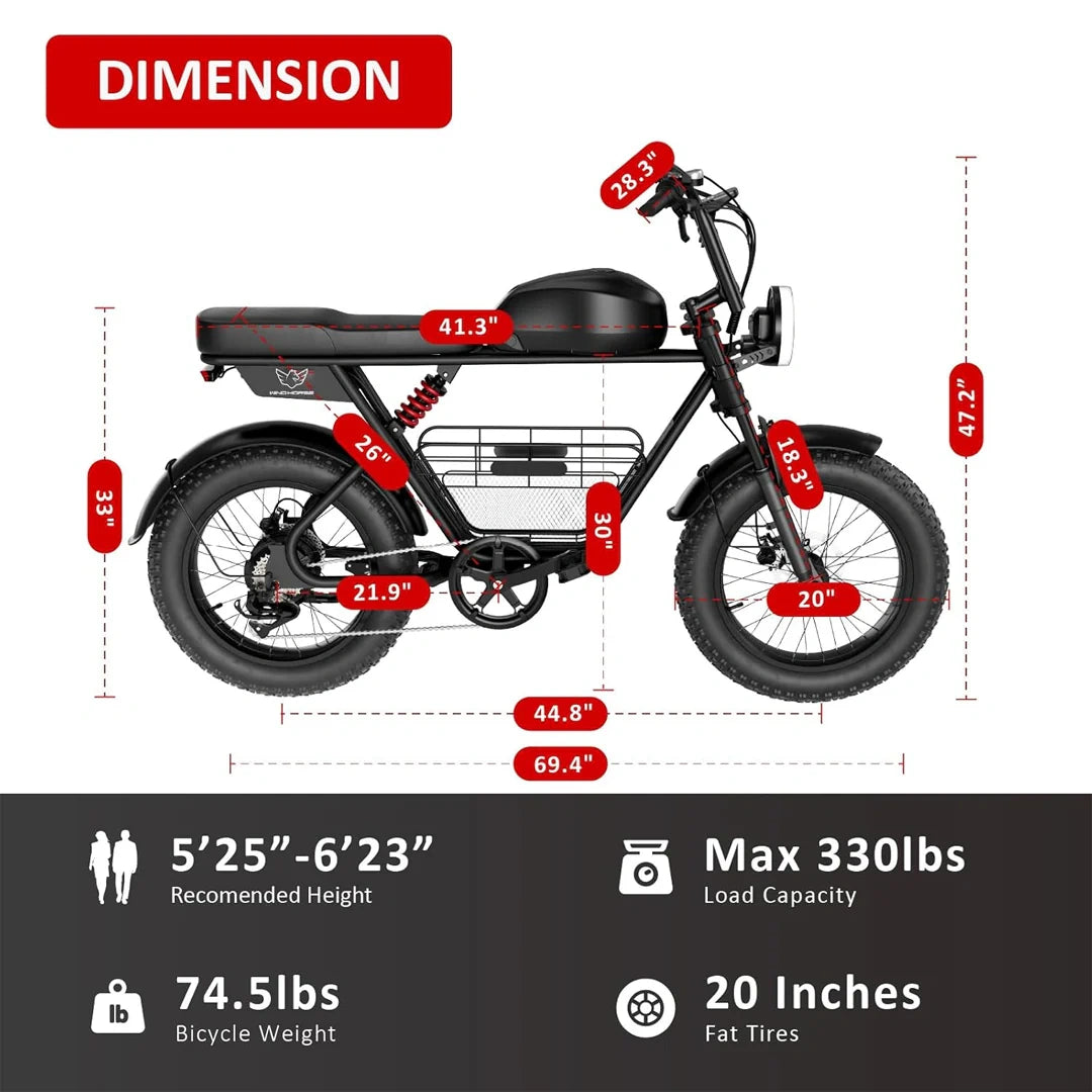 All-Terrain Fat Tire Electric Bike with 1000W Motor and Cargo Basket