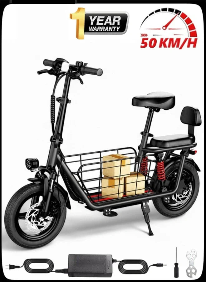 Comfortable Electric Scooter with 500W Motor, Dual Seating and Large Storage Basket