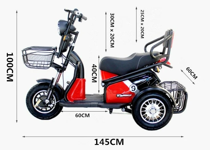Three-Wheel Electric Scooter with Dual Seats and 500W Motor