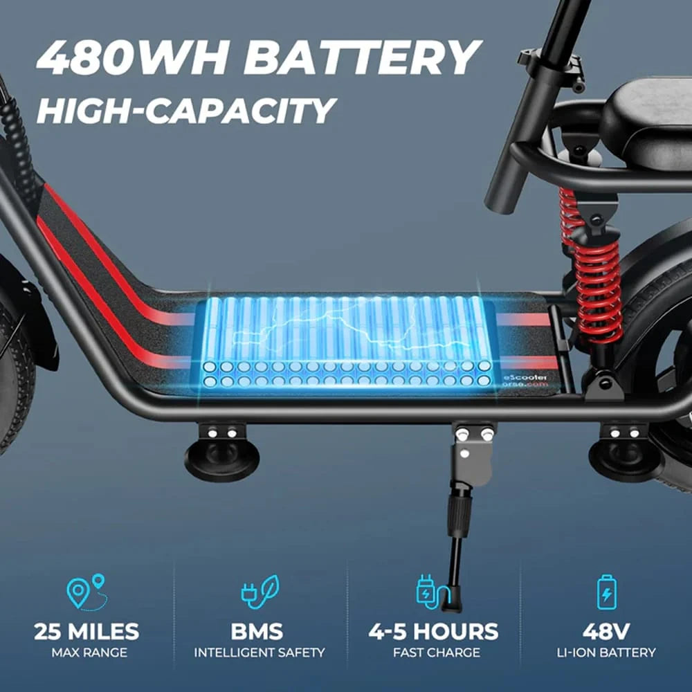 Comfortable Electric Scooter with 500W Motor, Dual Seating and Large Storage Basket