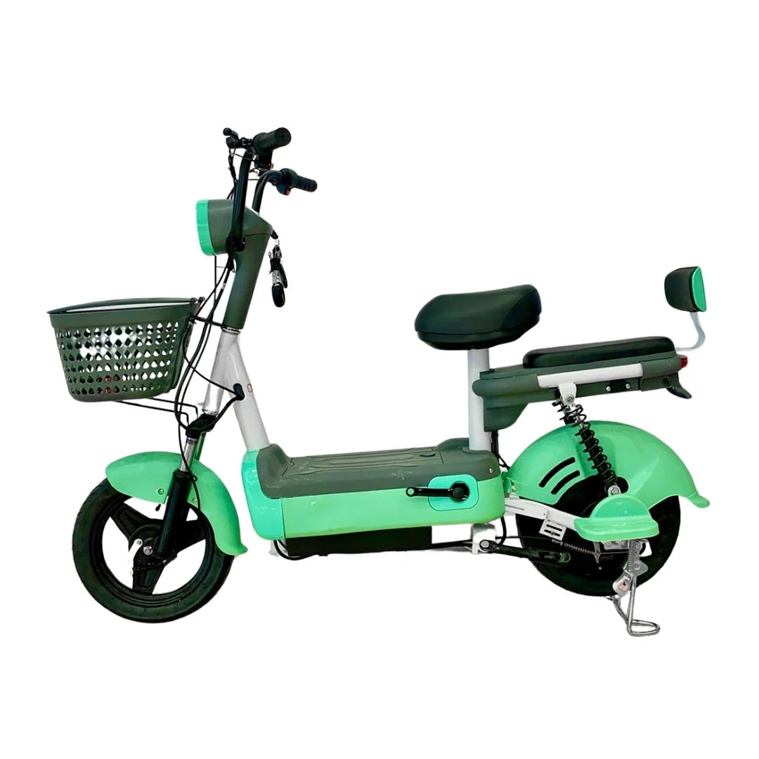Electric Moped Style Bike with 500W Motor, Dual Seat, and Pedal Assist