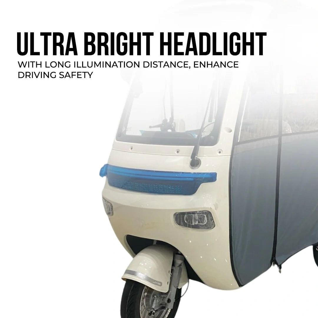 Enclosed 3-Passenger Electric Tricycle with Protective Roof and 800W Motor