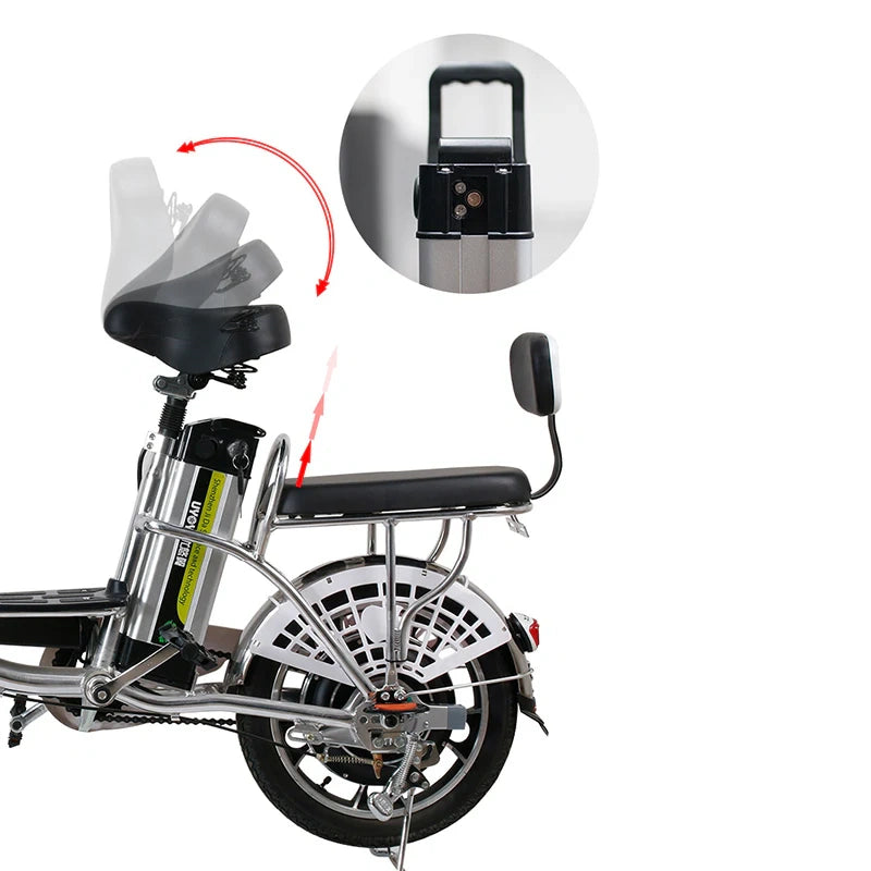 Lightweight Electric Bike with 350W Motor, 48V Battery, and Dual Seat