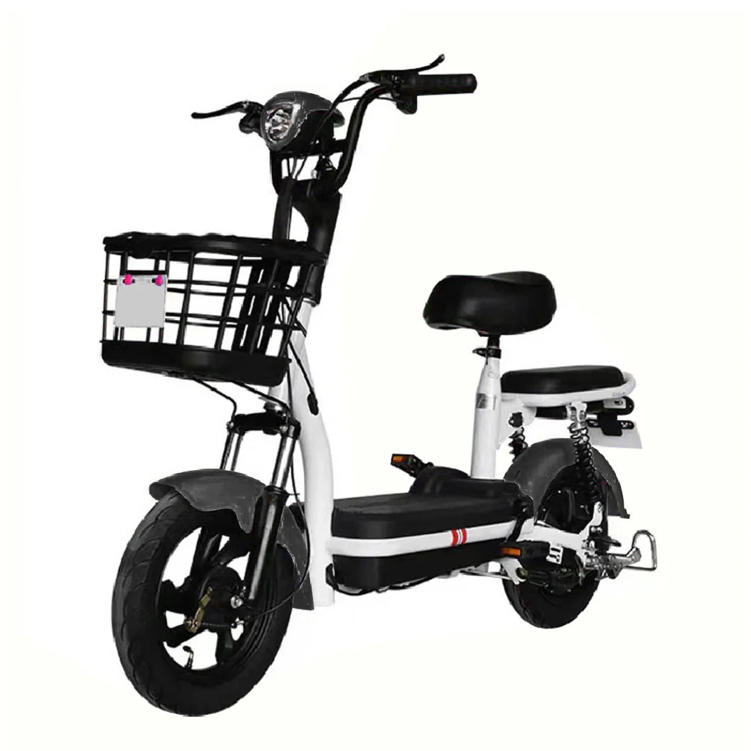 Folding Electric Bike with Dual Seat, 48V Removable Battery, and Basket