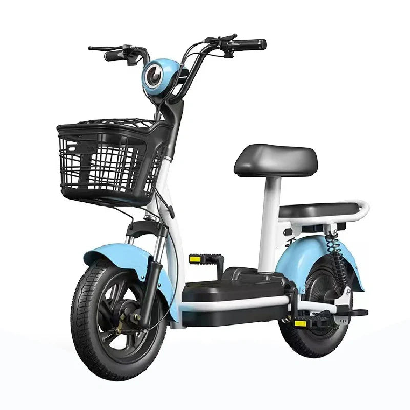 Folding Electric Bike with Dual Seat, 48V Removable Battery, and Basket