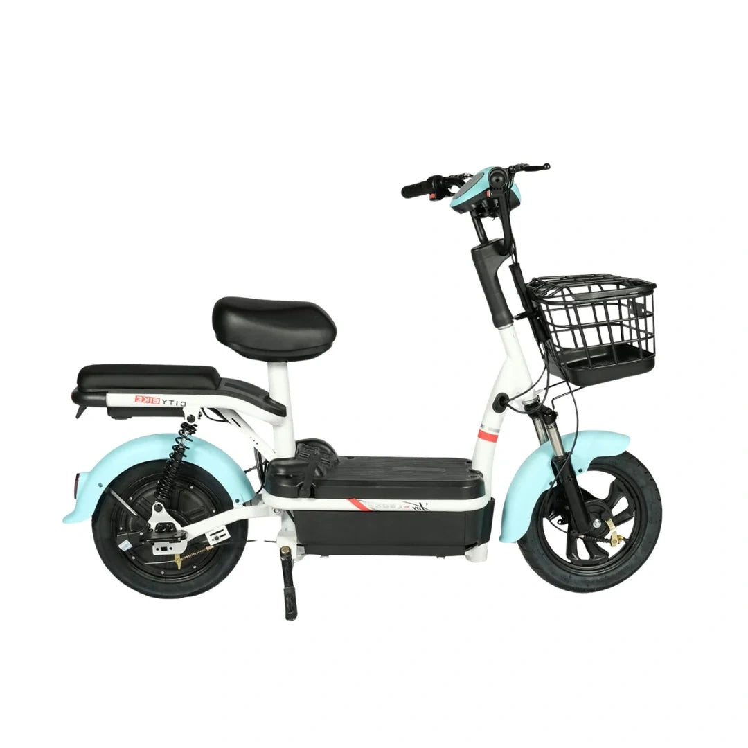 Folding Electric Bike with Dual Seat, 48V Removable Battery, and Basket