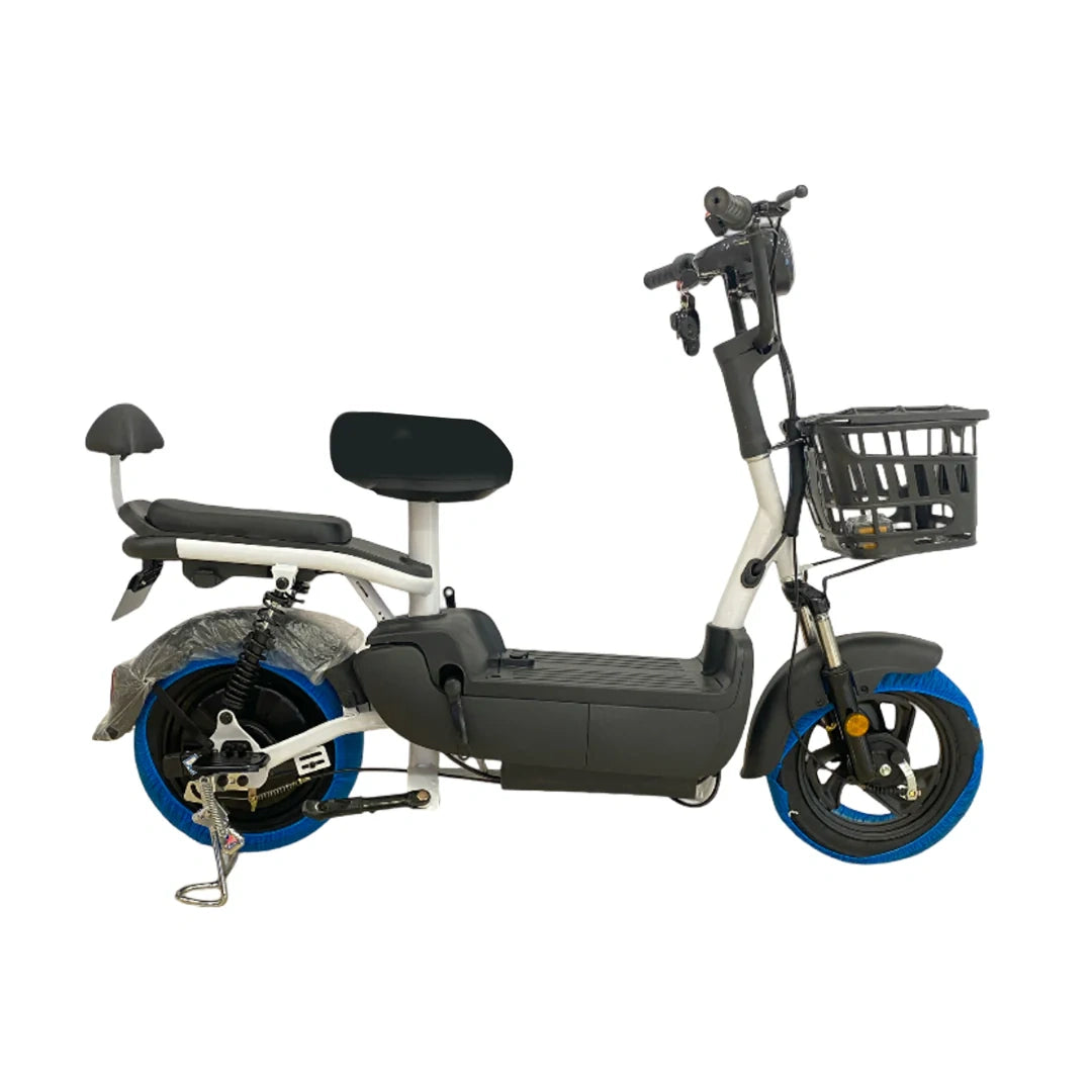 Electric Moped Style Bike with 500W Motor, Dual Seat, and Pedal Assist
