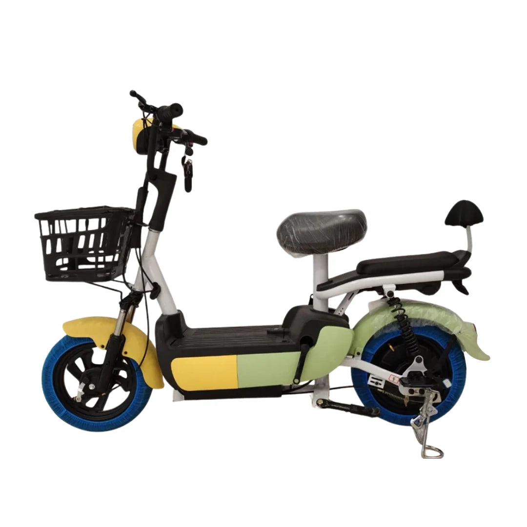 Electric Moped Style Bike with 500W Motor, Dual Seat, and Pedal Assist